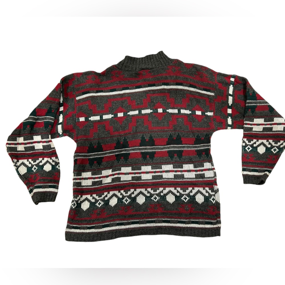 Vintage Knit Sweater grey, red, White, Green - Picture 2 of 3